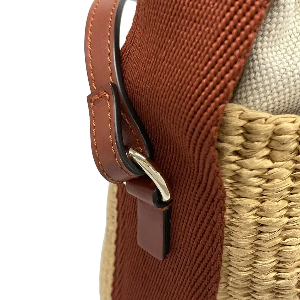 Chloé Basket Shoulder Bag CHC25SS529O8227S Beige Dark Brown Straw Leather